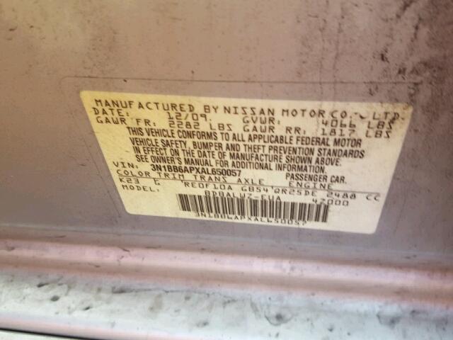 3N1BB6APXAL650057 - 2010 NISSAN SENTRA SE- SILVER photo 10