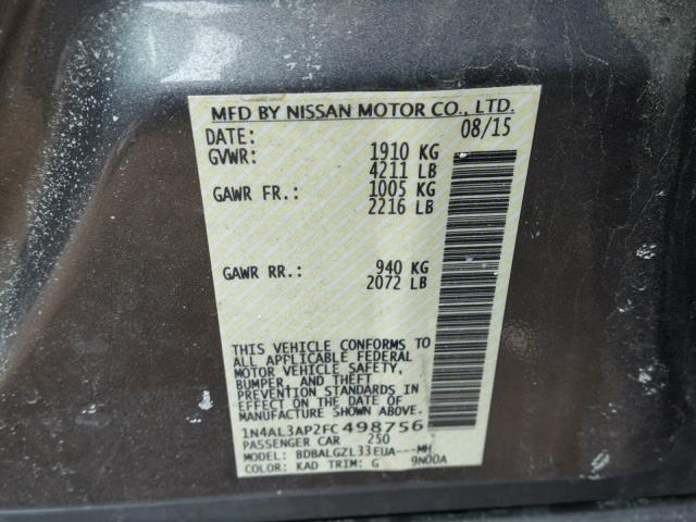 1N4AL3AP2FC498756 - 2015 NISSAN ALTIMA 2.5 GRAY photo 10