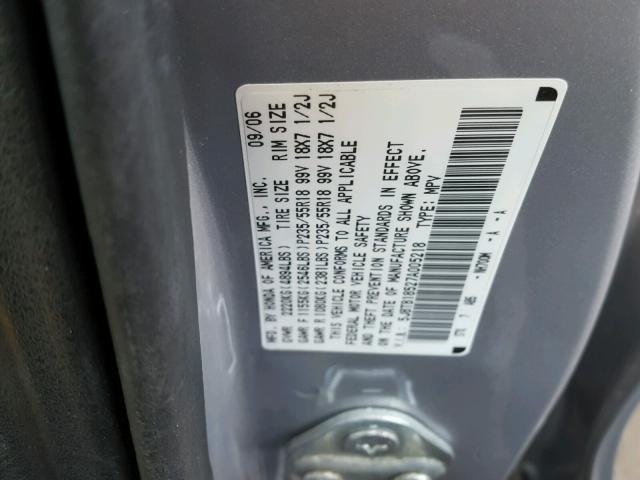 5J8TB18527A005218 - 2007 ACURA RDX TECHNO SILVER photo 10