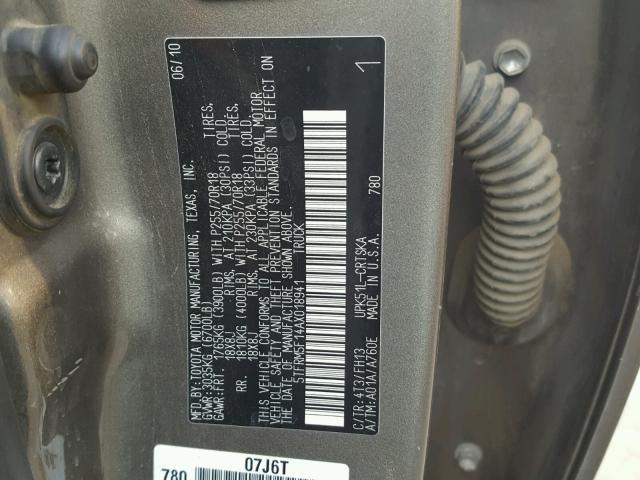 5TFRM5F14AX018941 - 2010 TOYOTA TUNDRA DOU GRAY photo 10