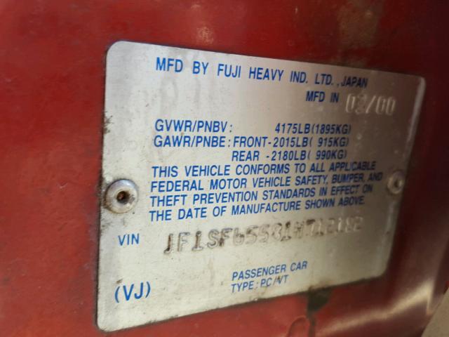 JF1SF65581H712182 - 2001 SUBARU FORESTER S 红色 照片 10