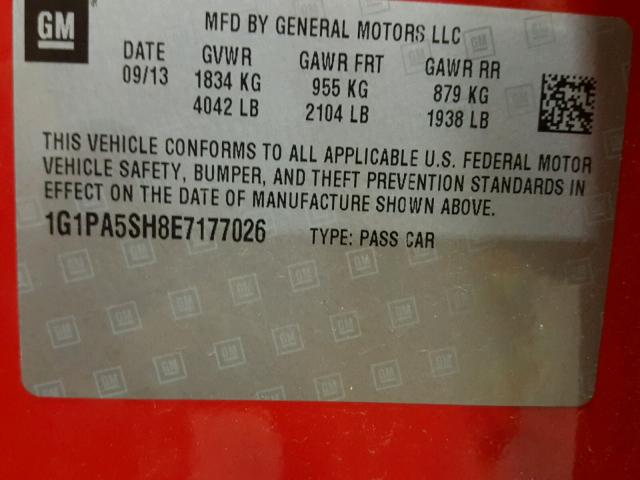 1G1PA5SH8E7177026 - 2014 CHEVROLET CRUZE LS RED photo 10