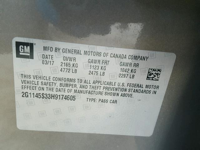 2G1145S33H9174605 - 2017 CHEVROLET IMPALA PRE 灰色 照片 10