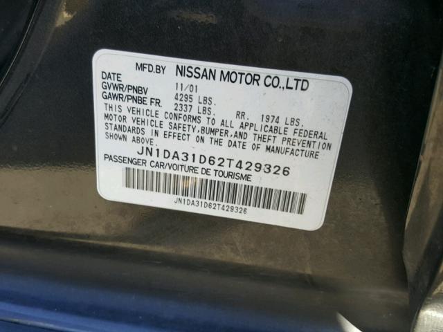 JN1DA31D62T429326 - 2002 NISSAN MAXIMA GLE GRAY photo 10