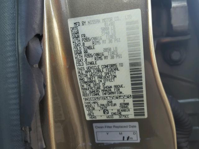 5N1ED28T82C550550 - 2002 NISSAN XTERRA XE TAN photo 10