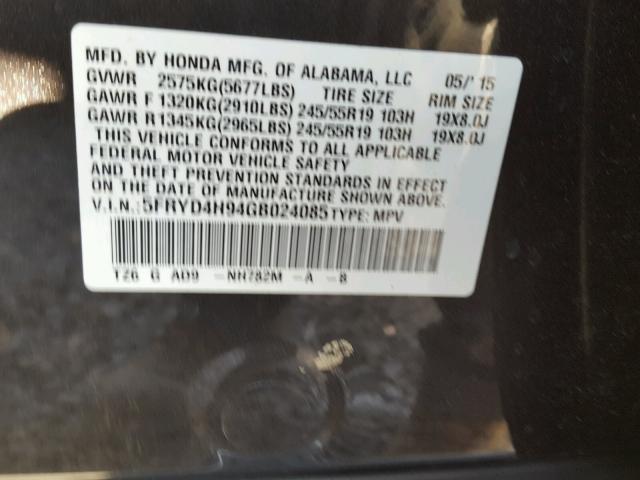 5FRYD4H94GB024085 - 2016 ACURA MDX ADVANC CHARCOAL photo 10