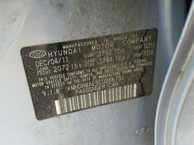 KMHDH4AE9CU386731 - 2012 HYUNDAI ELANTRA GL BLUE photo 10