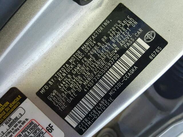 4T1BF32K55U593700 - 2005 TOYOTA CAMRY LE SILVER photo 10