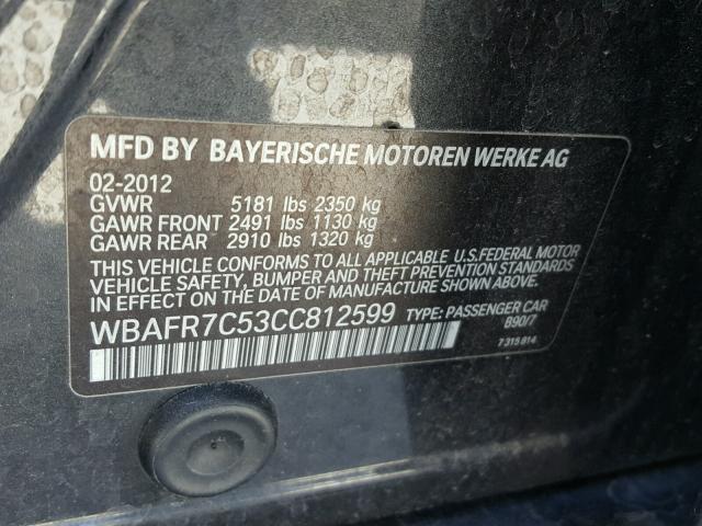 WBAFR7C53CC812599 - 2012 BMW 535 I BLACK photo 10