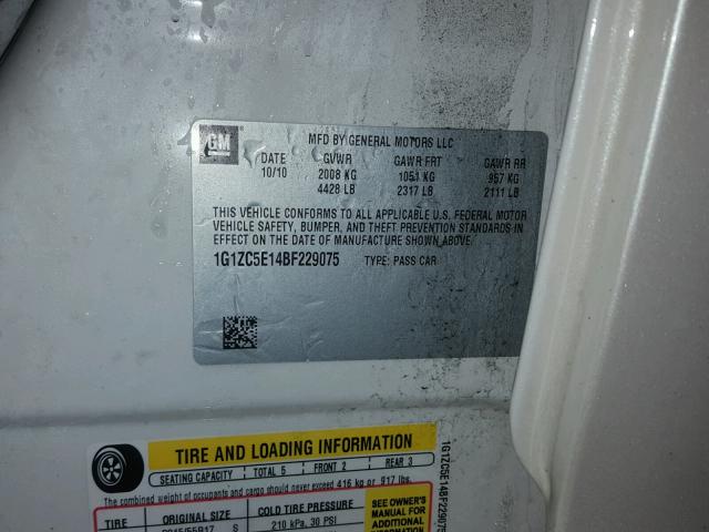 1G1ZC5E14BF229075 - 2011 CHEVROLET MALIBU 1LT 白色 照片 10