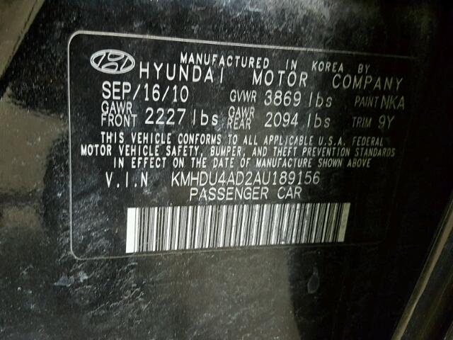 KMHDU4AD2AU189156 - 2010 HYUNDAI ELANTRA BL BLACK photo 10