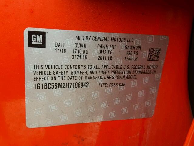 1G1BC5SM2H7186942 - 2017 CHEVROLET CRUZE LS RED photo 10
