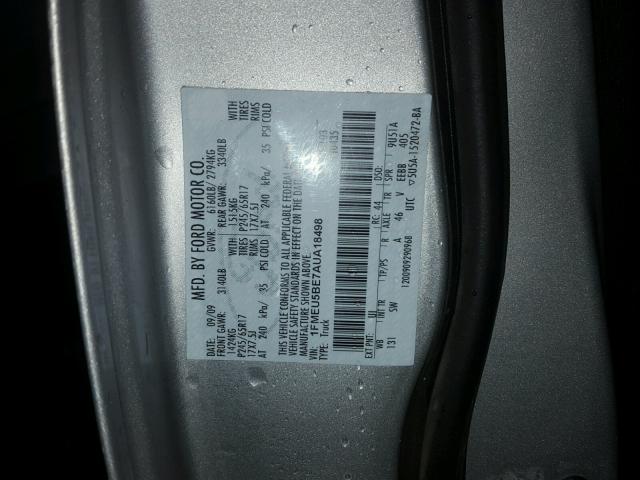 1FMEU5BE7AUA18498 - 2010 FORD EXPLORER S SILVER photo 10