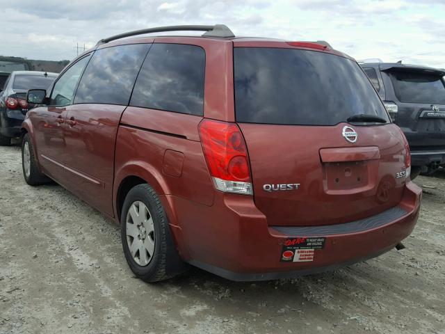 5N1BV28U05N109741 - 2005 NISSAN QUEST S MAROON photo 3