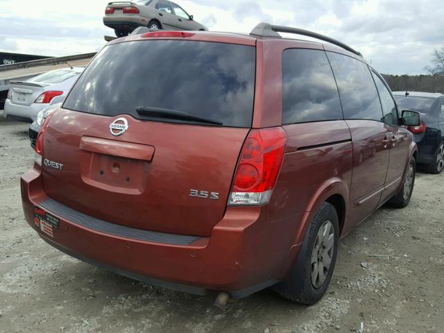 5N1BV28U05N109741 - 2005 NISSAN QUEST S MAROON photo 4