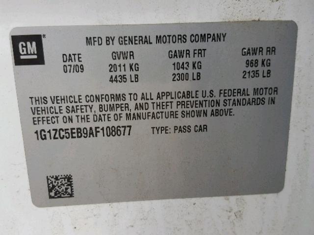 1G1ZC5EB9AF108677 - 2010 CHEVROLET MALIBU 1LT 白色 照片 10