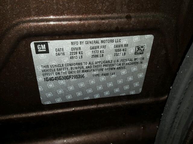 1G4G45G30GF285396 - 2016 BUICK LACROSSE S BROWN photo 10