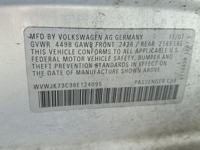 WVWJK73C38E124095 - 2008 VOLKSWAGEN PASSAT TUR SILVER photo 10