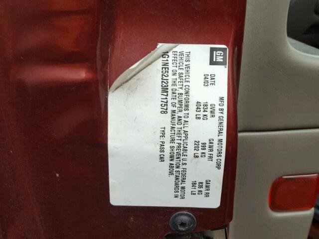 1G1NE52J23M717578 - 2003 CHEVROLET MALIBU LS RED photo 10