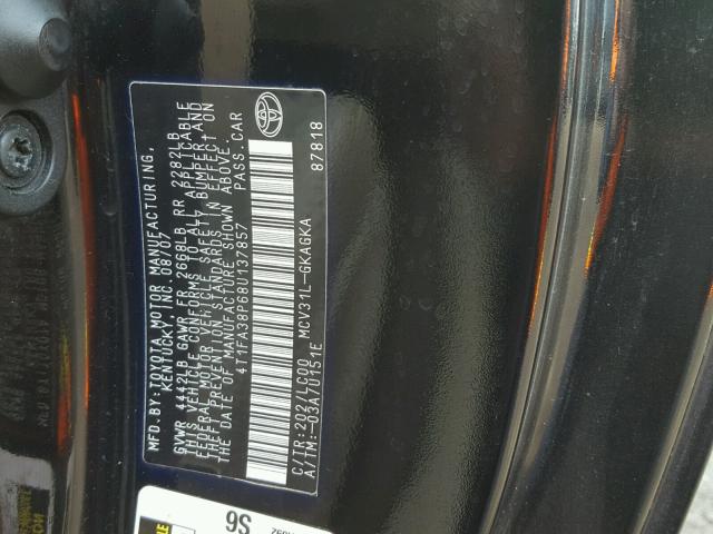 4T1FA38P68U137857 - 2008 TOYOTA CAMRY SOLA BLACK photo 10