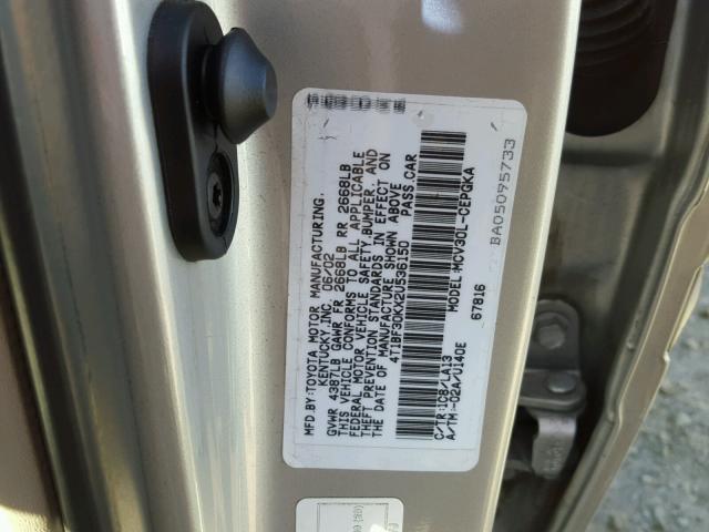 4T1BF30KX2U536150 - 2002 TOYOTA CAMRY LE SILVER photo 10