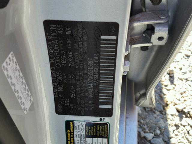 KNALN4D7XG5215697 - 2016 KIA CADENZA LU SILVER photo 10