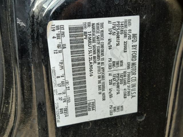 1FMRU15L12LA90616 - 2002 FORD EXPEDITION BLACK photo 10