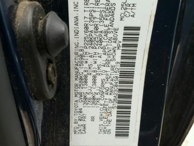 5TDBA23C04S015219 - 2004 TOYOTA SIENNA LE BLUE photo 10