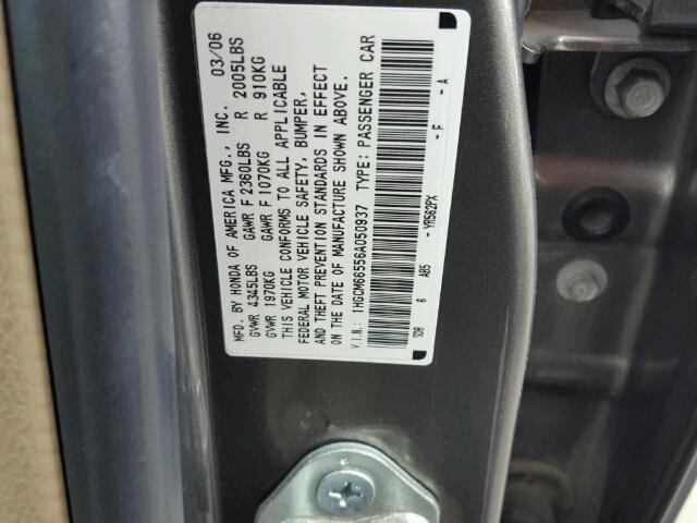 1HGCM66556A050937 - 2006 HONDA ACCORD EX GRAY photo 10