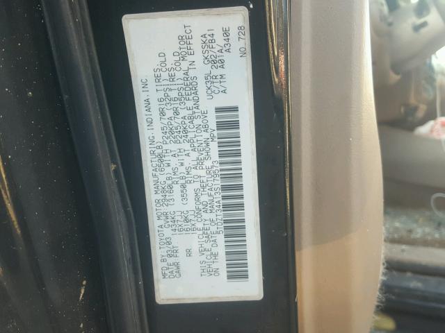 5TDZT34A13S179573 - 2003 TOYOTA SEQUOIA SR BLACK photo 10