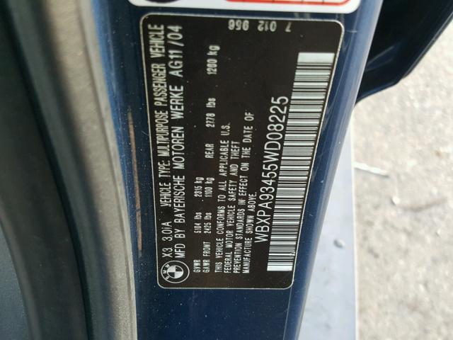 WBXPA93455WD08225 - 2005 BMW X3 3.0I BLUE photo 10