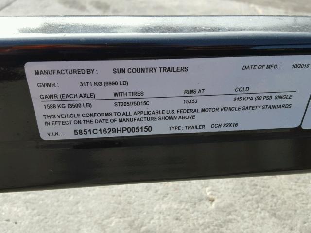 5851C1629HP005150 - 2017 SUNC TRAILER BLACK photo 10