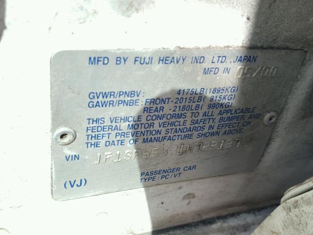 JF1SF65681H722137 - 2001 SUBARU FORESTER S 白色 照片 10