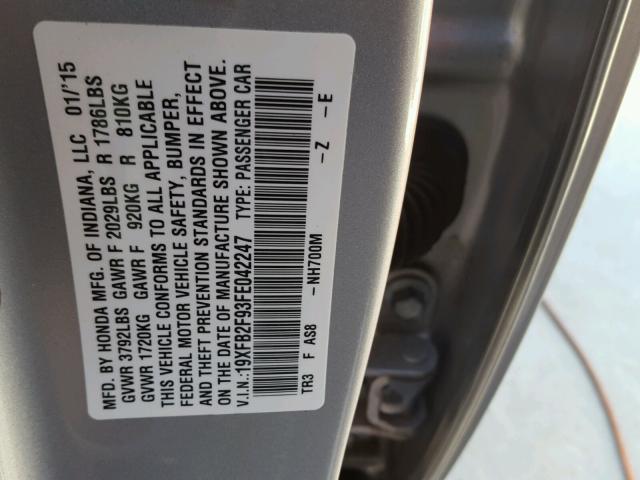 19XFB2F93FE042247 - 2015 HONDA CIVIC EXL SILVER photo 10