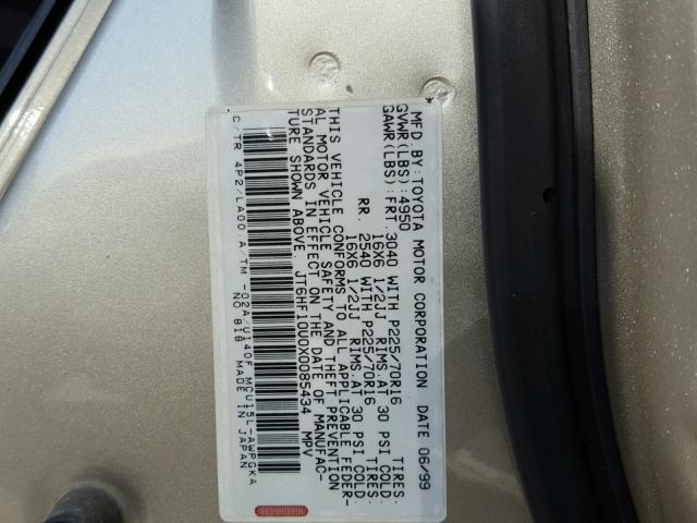 JT6HF10U0X0085434 - 1999 LEXUS RX 300 GOLD photo 10