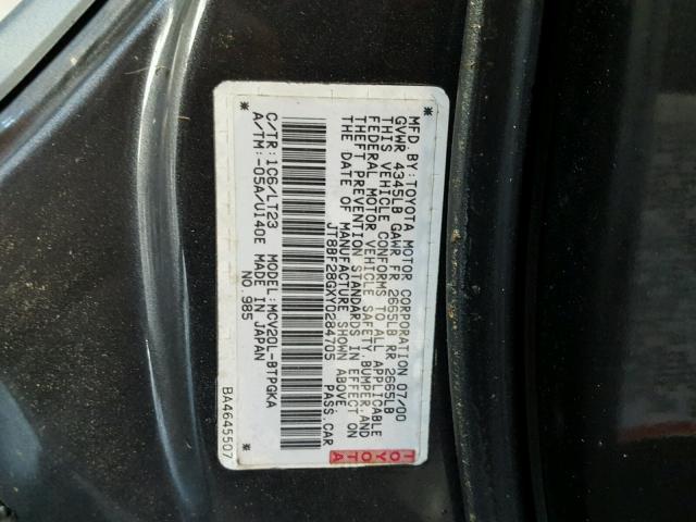 JT8BF28GXY0284705 - 2000 LEXUS ES 300 GRAY photo 10