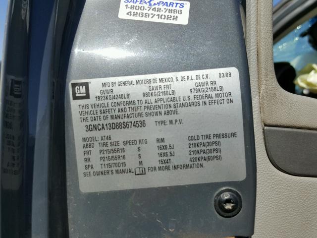 3GNCA13D88S674536 - 2008 CHEVROLET HHR LS GRAY photo 10