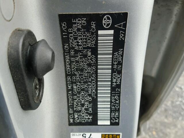 JTDKB20U567061569 - 2006 TOYOTA PRIUS SILVER photo 10