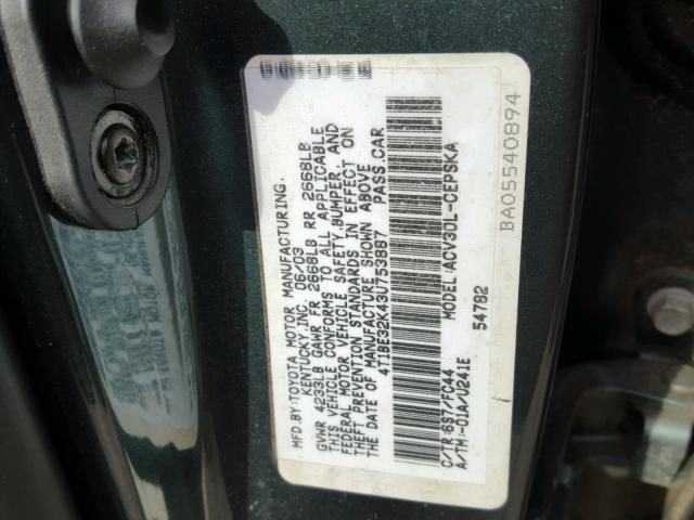 4T1BE32K43U753887 - 2003 TOYOTA CAMRY LE GREEN photo 10