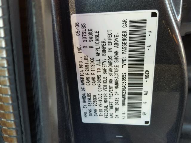 19UUA66236A050552 - 2006 ACURA 3.2TL GRAY photo 10