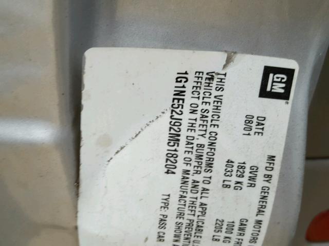 1G1NE52J92M518204 - 2002 CHEVROLET MALIBU LS 银色 照片 10