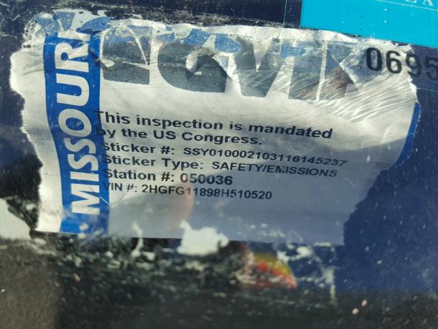 2HGFG11898H510520 - 2008 HONDA CIVIC EX ნაცრისფერი ფოტო 10