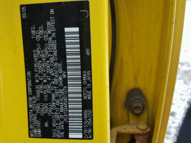 JTLKT334454017274 - 2005 TOYOTA SCION XB 黄色 照片 10