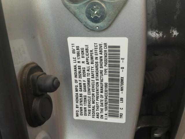 19XFB2F94CE301890 - 2012 HONDA CIVIC EXL Gümüş foto 10