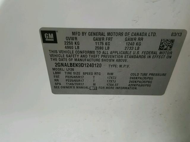 2GNALBEK9D1240120 - 2013 CHEVROLET EQUINOX LS WHITE photo 10