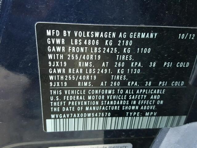 WVGAV7AX0DW547570 - 2013 VOLKSWAGEN TIGUAN S GRAY photo 10