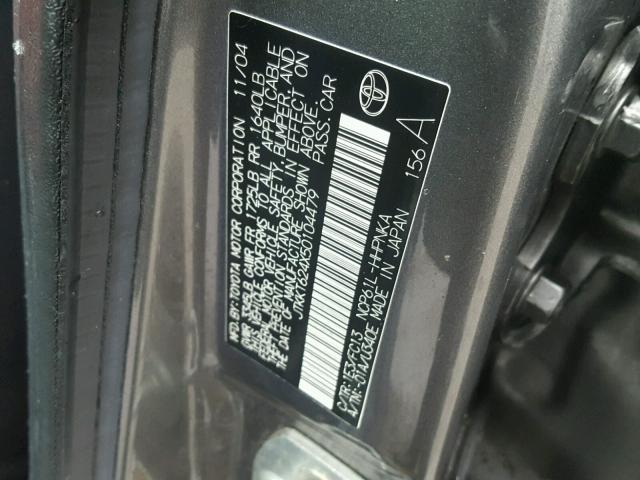 JTKKT624X50104479 - 2005 TOYOTA SCION XA GRAY photo 10