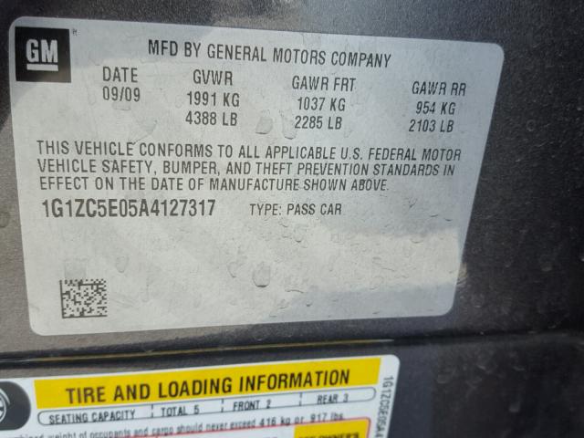 1G1ZC5E05A4127317 - 2010 CHEVROLET MALIBU 1LT 灰色 照片 10