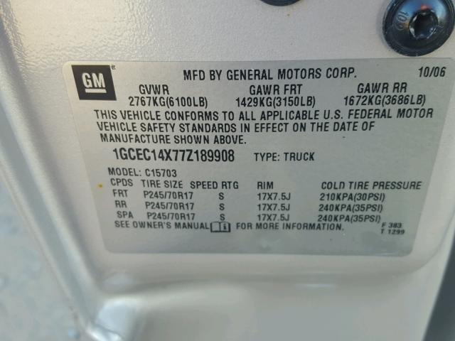 1GCEC14X77Z189908 - 2007 CHEVROLET SILVERADO TAN photo 10