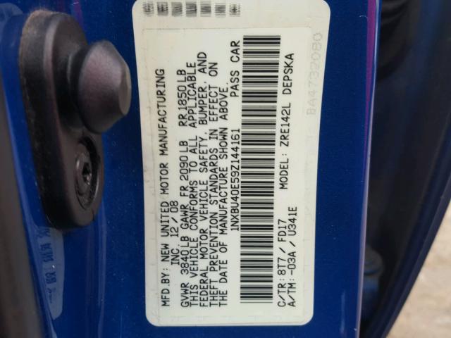 1NXBU40E59Z144161 - 2009 TOYOTA COROLLA BA BLUE photo 10